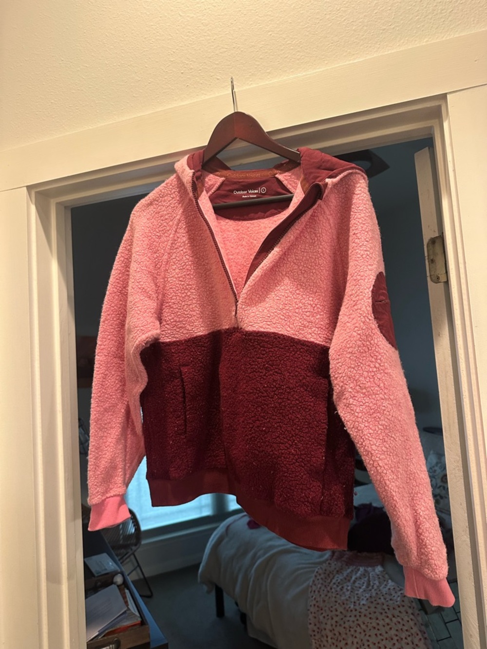 Outdoor Voices Pink & Burgundy Sherpa Half-Zip Pullover